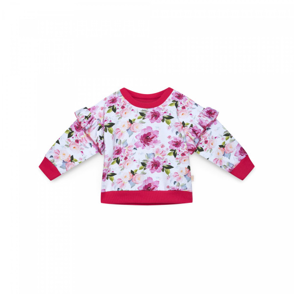 Dziewczęca bluza z falbanami i ściągaczem z motywem kwiatowym
