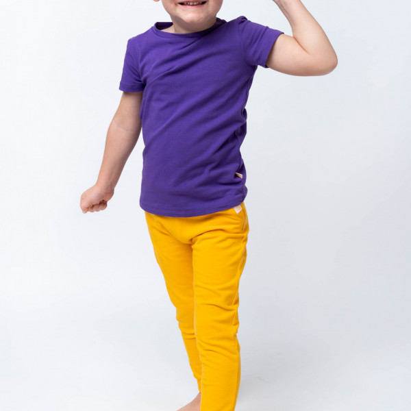 Bawełniany t-shirt dziecięcy z krótkim rękawem żółty 1