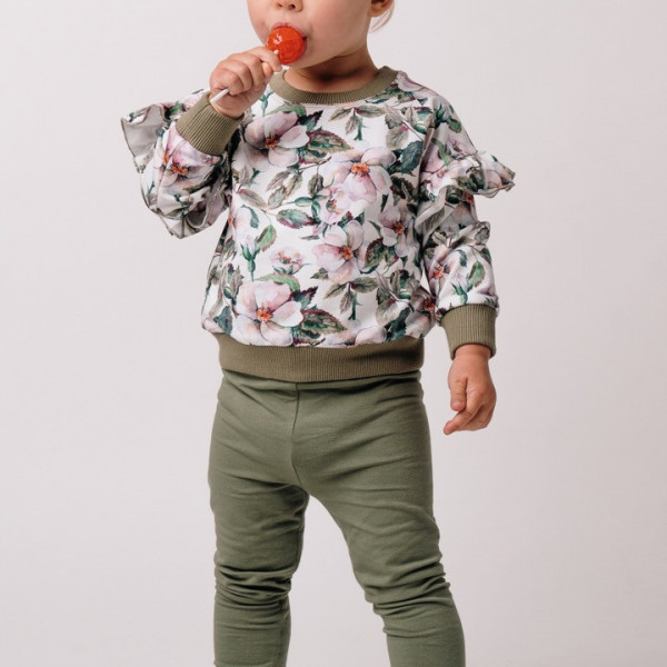 Dziewczęca bluza z falbanami i ściągaczem z motywem kwiatowym 3