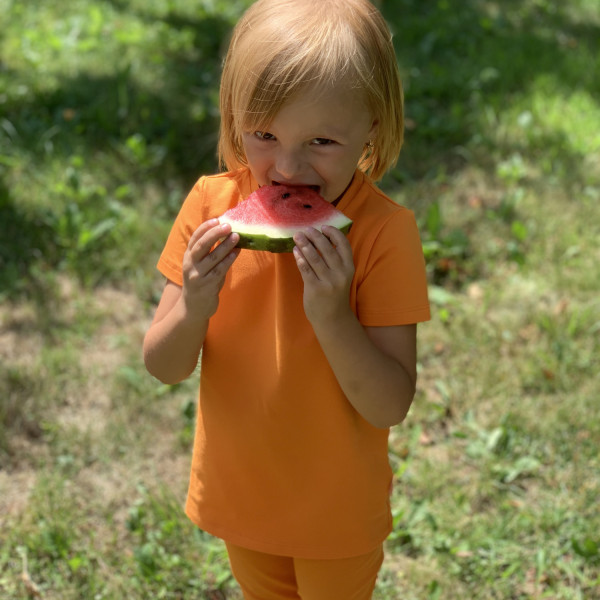 Bawełniany t-shirt dziecięcy z krótkim rękawem pomarańczowy 11